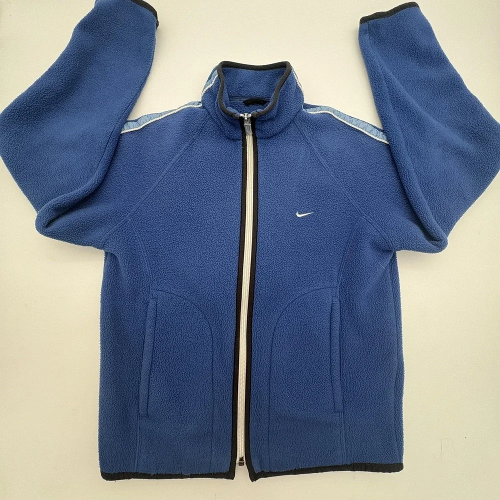 Nike Jacket Kids‎ Small Blue Fleece Full Zip Stand Collar Logo Pockets Winter